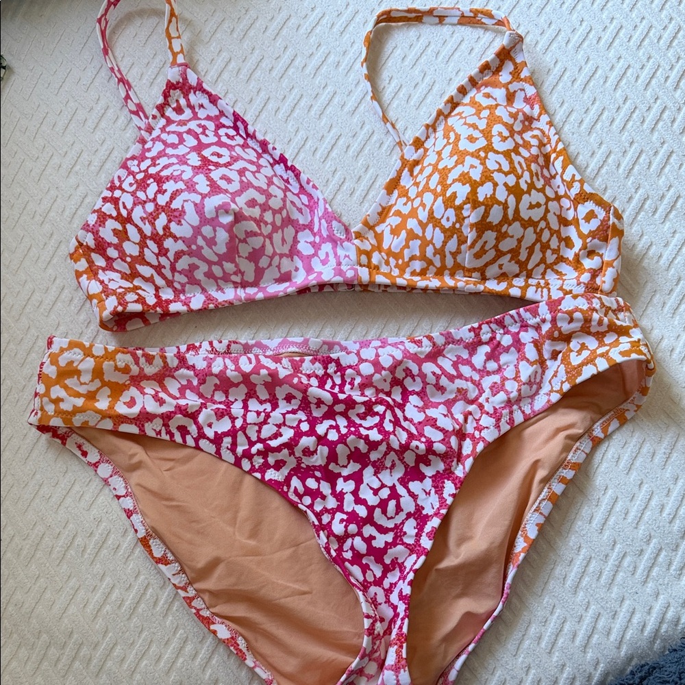 J. Crew Two-Tone Pink & Orange Leopard Print Bikini Set